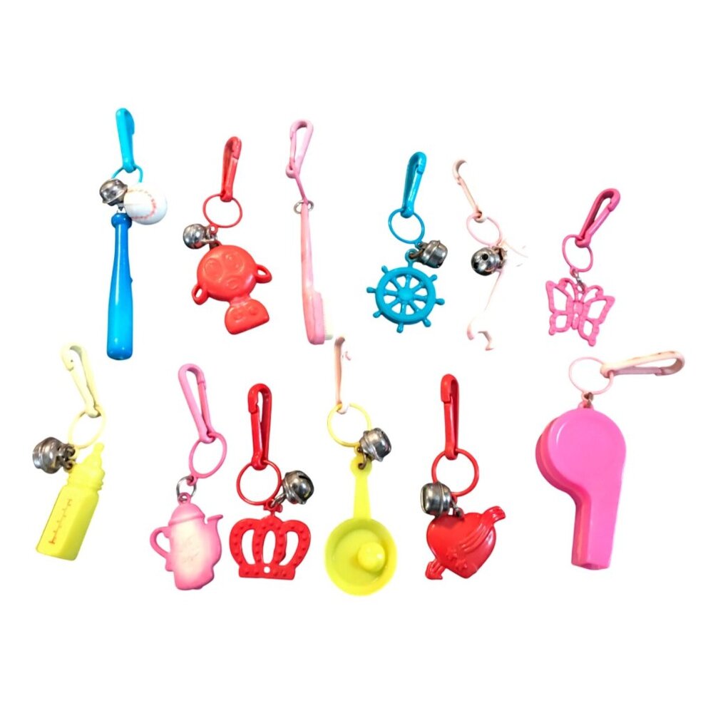 1980’s Vintage Plastic Bell Charms Lot With Bells & Clips